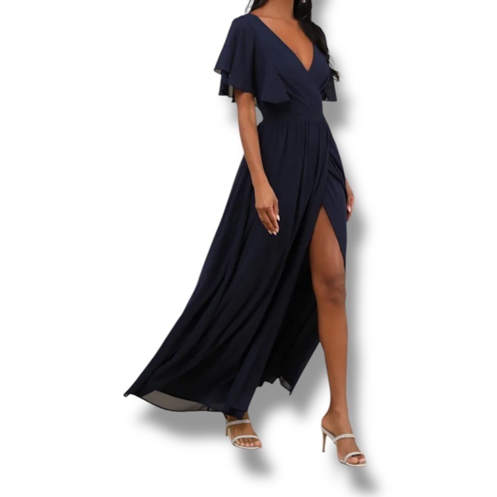Elegant Navy Blue Wrap Dress Maxi Dress Size XL NWOT